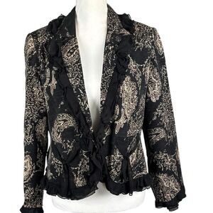 Silk Land Womens Silk Crepe Blazer Paisley Goth Dark Academia Ruffles Size Large